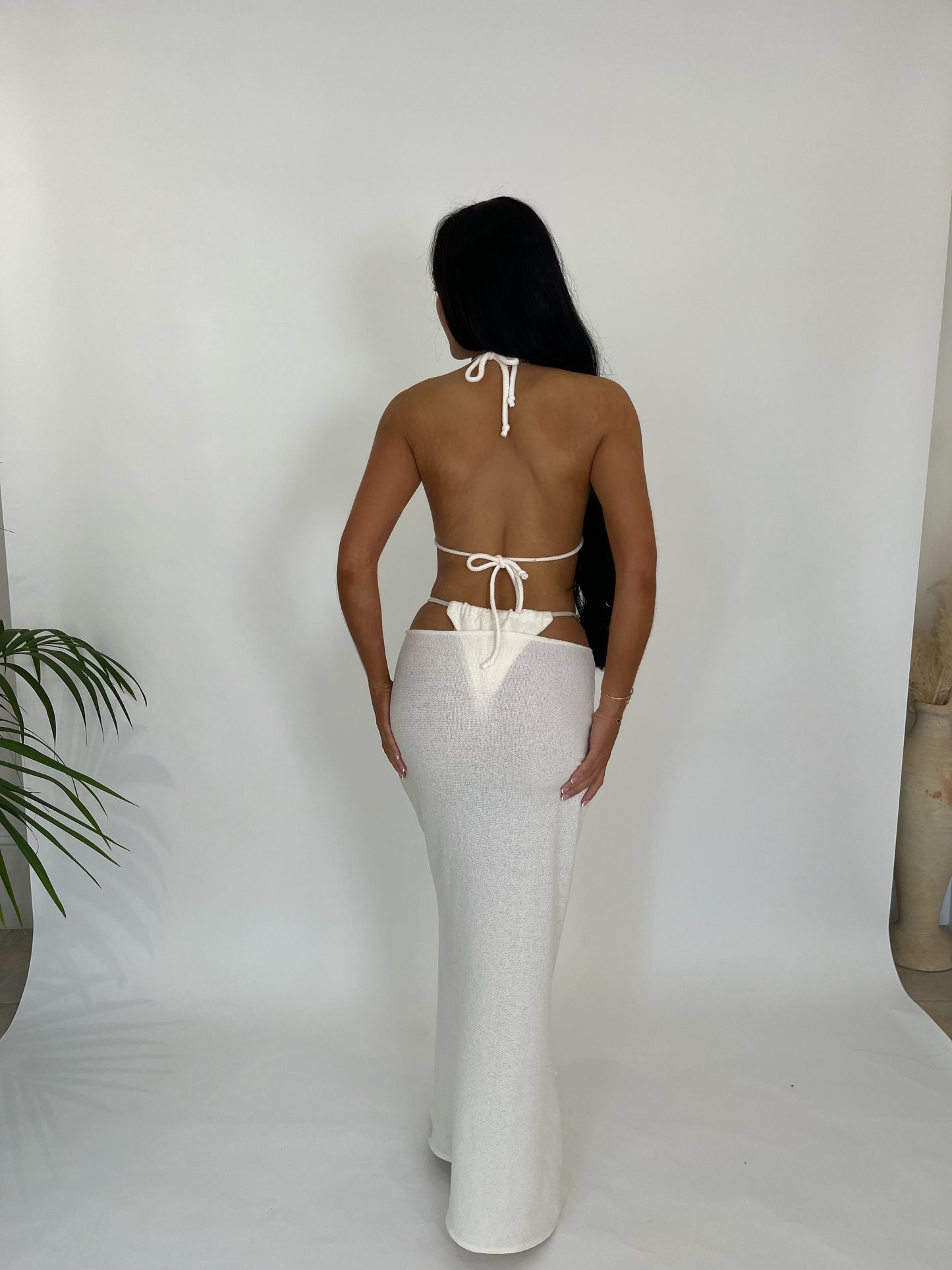 Cream Bow Knit Maxi Skirt