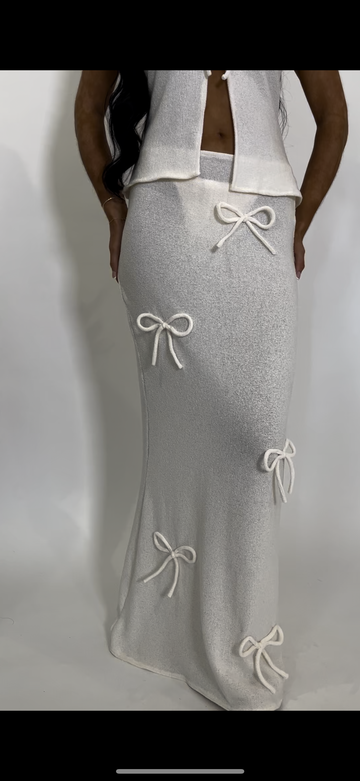 Cream Bow Knit Maxi Skirt