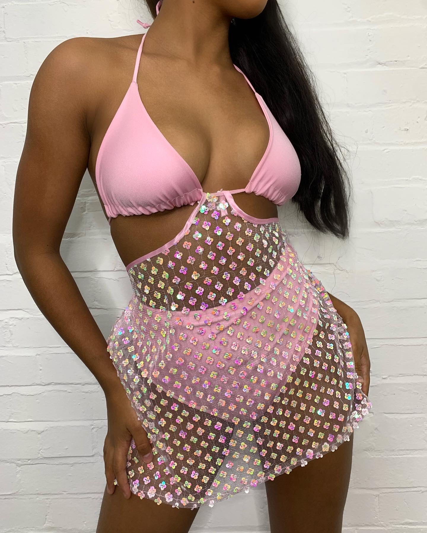 SALE Pink Flower Sequin Set inc Crop Size 12/14