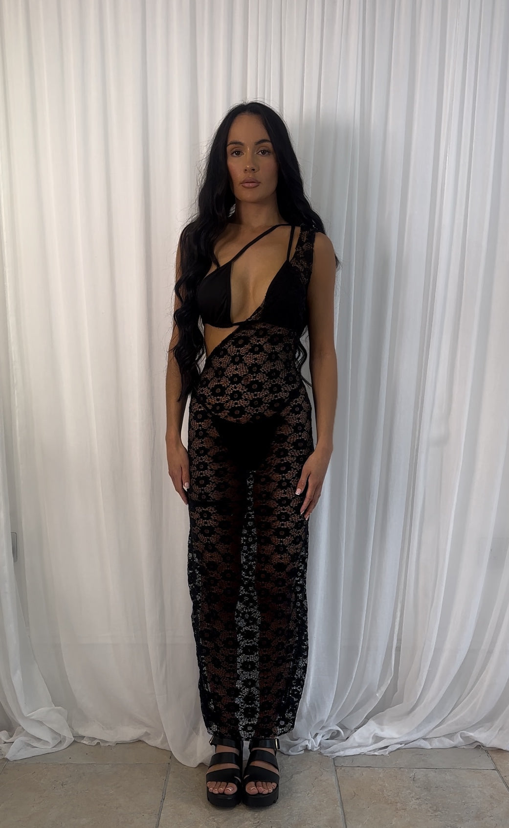 SAMPLE SALE SIZE S Black Lace Midaxi Dress