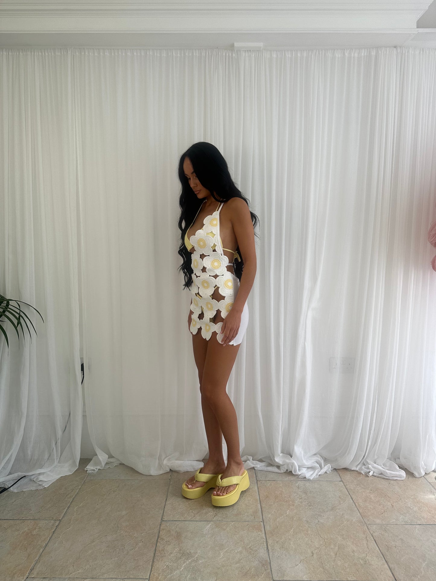 White Crochet One Shoulder Dress *INCLUDING BIKINI*