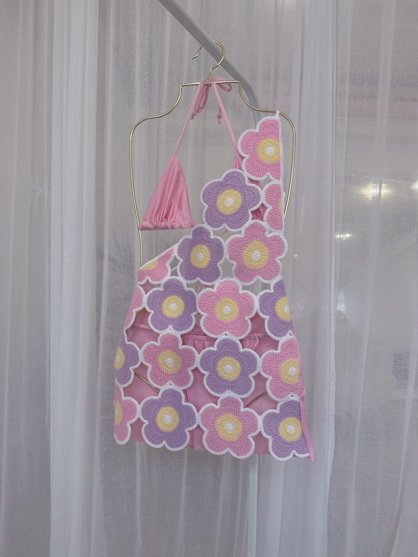 Pink & Lilac Crochet One Shoulder Dress *INCLUDING BIKINI*