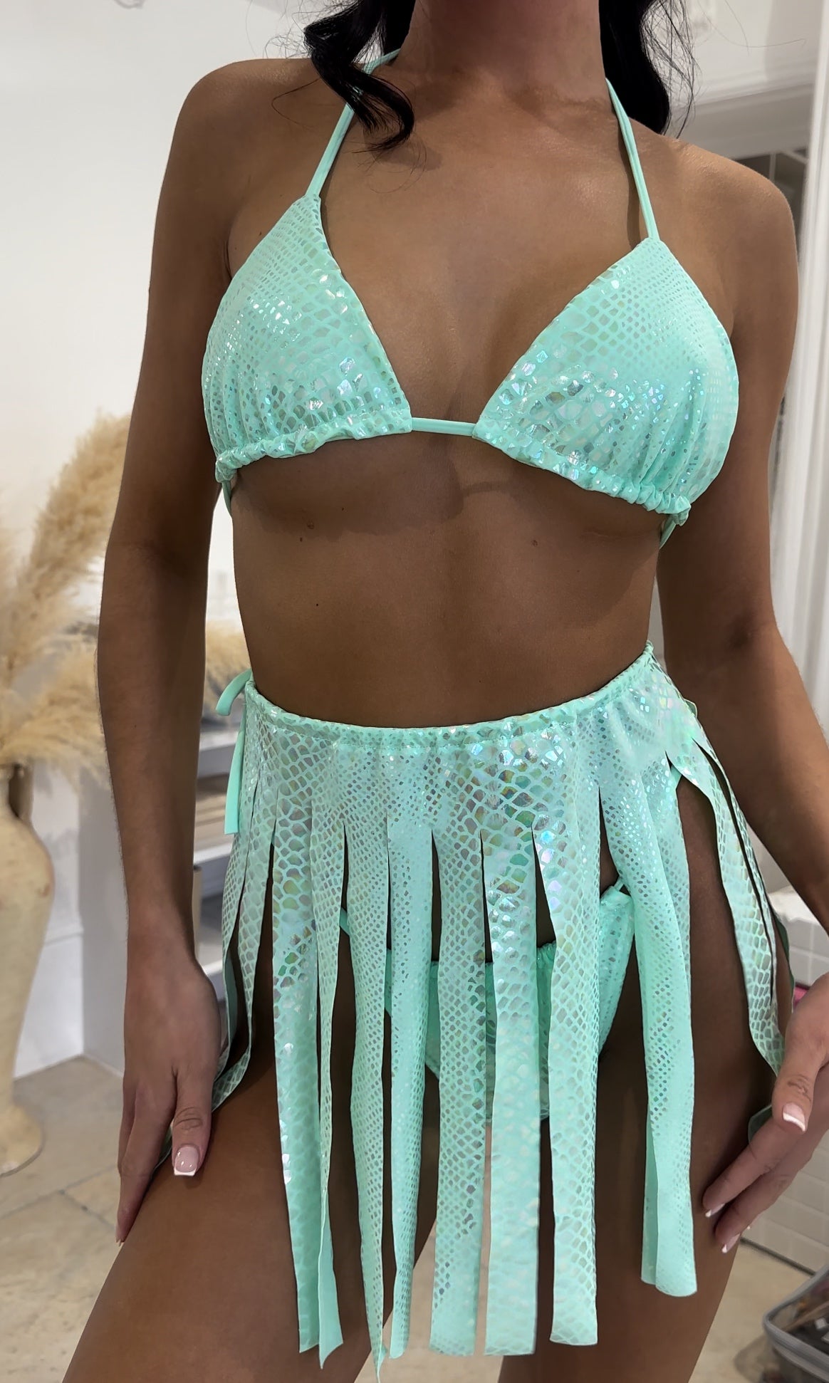 Mint Snake Tassel Skirt