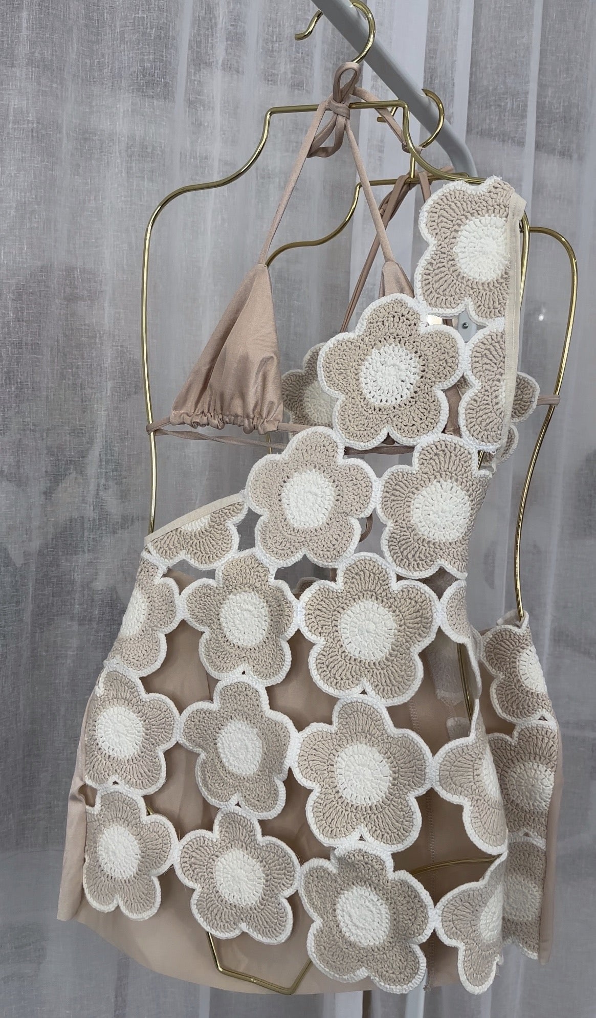 SAMPLE SALE SIZE XS Nude Crochet One Shoulder Dress *ONLY*