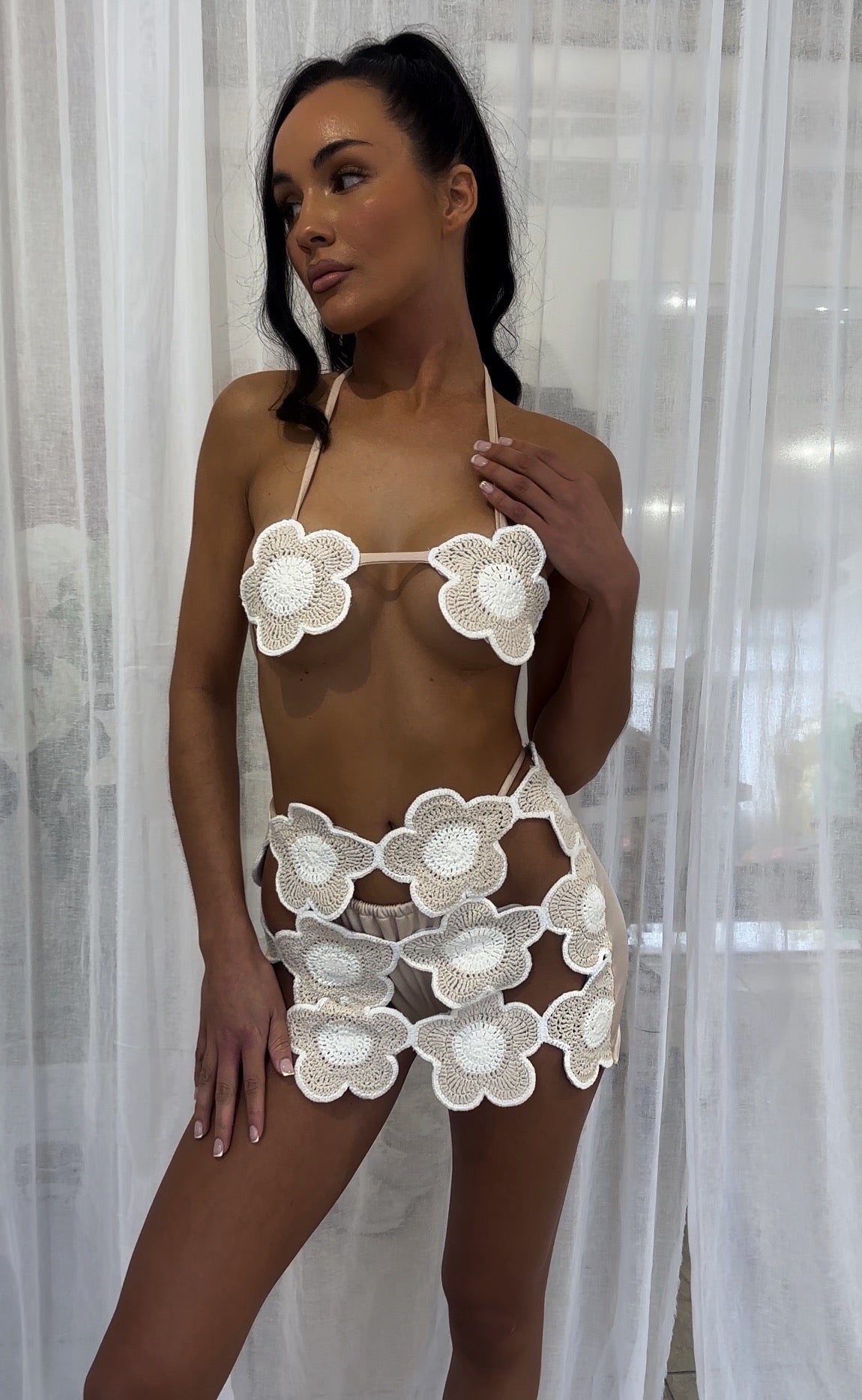 Nude Crochet Flower Skirt