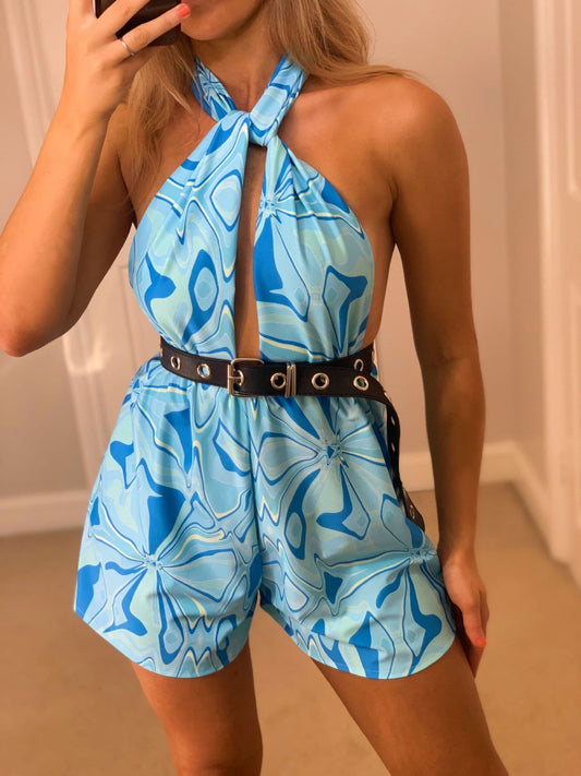 Blue Abstract Swirl Playsuit