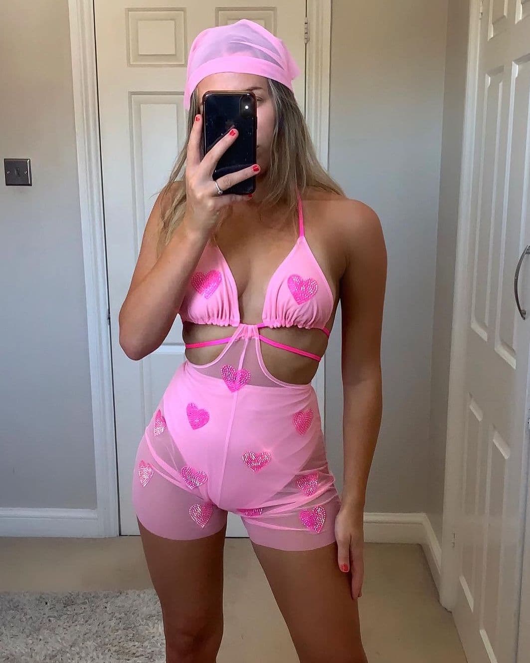 Pink Rhinestone Mesh Unitard