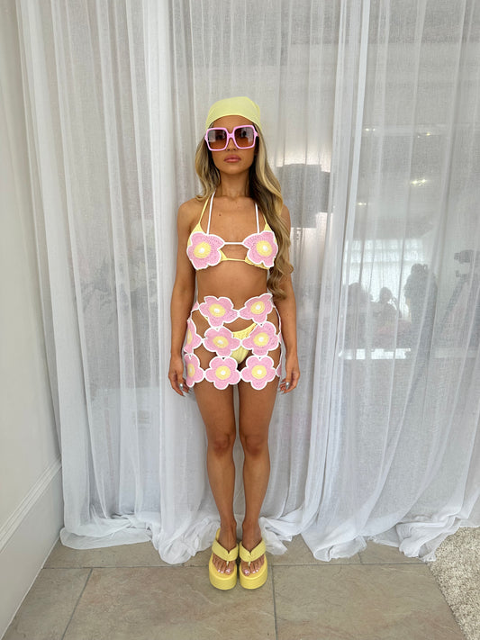 SALE Pink Flower Crochet Bralet - ONE SIZE