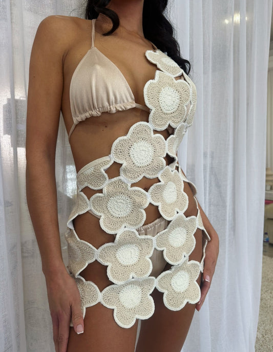 SAMPLE SALE SIZE XS Nude Crochet  One Shoulder Dress *ONLY*