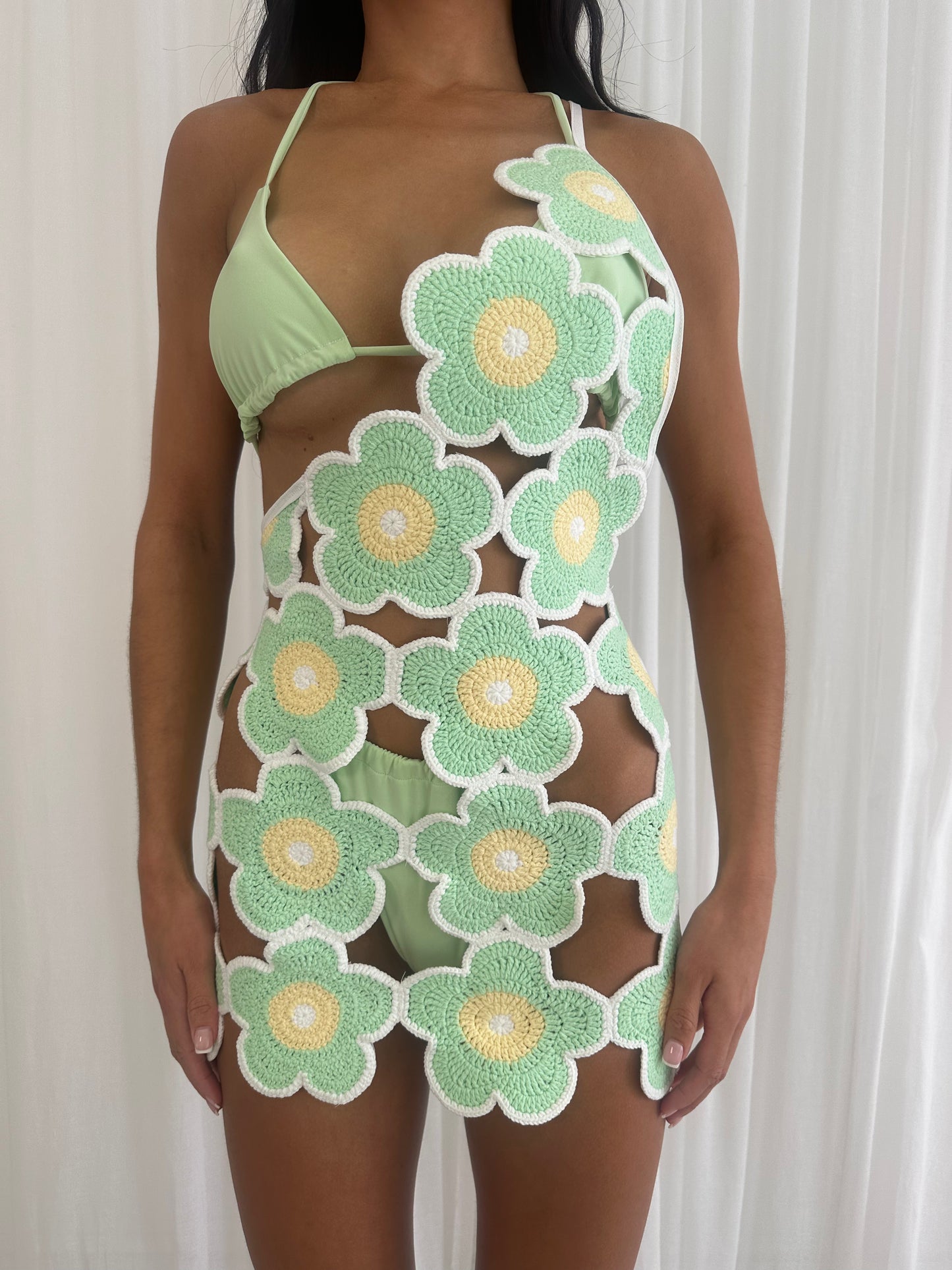 Mint Crochet One Shoulder Dress *INCLUDING BIKINI*