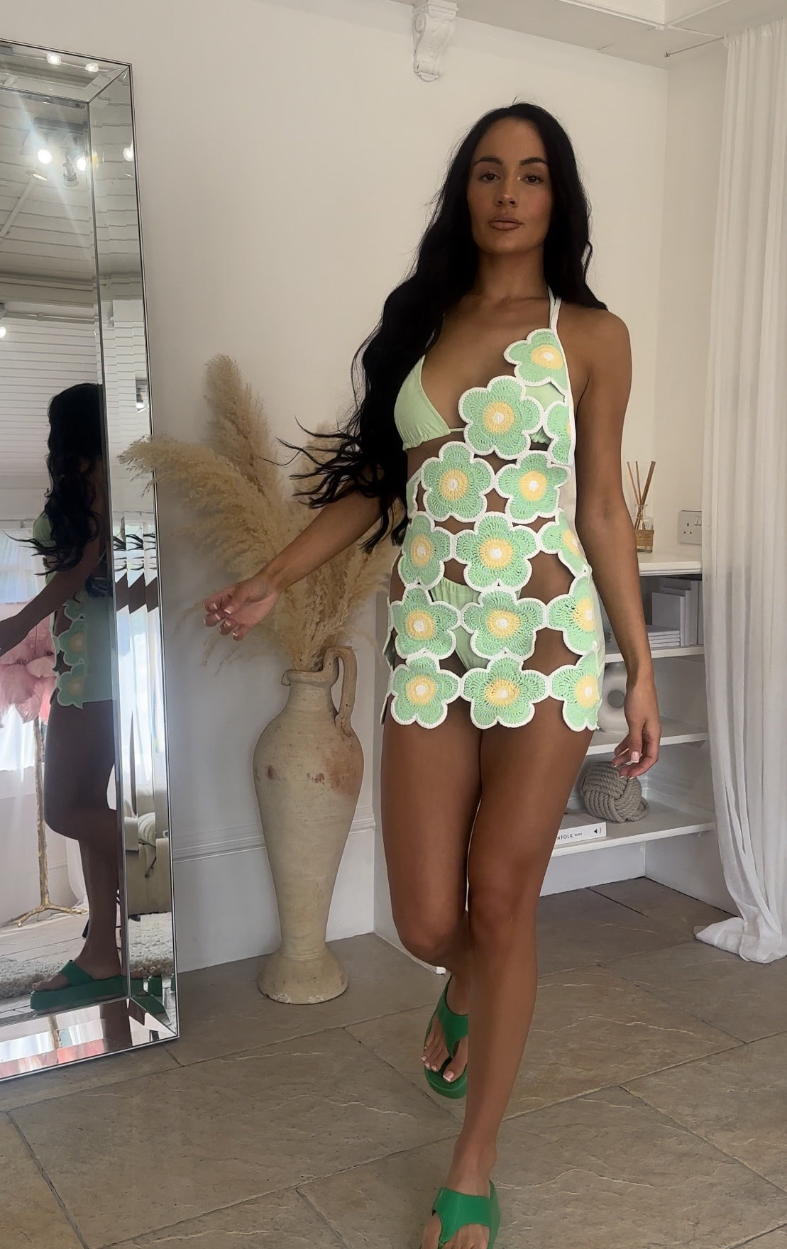 Mint Crochet One Shoulder Dress *INCLUDING BIKINI*