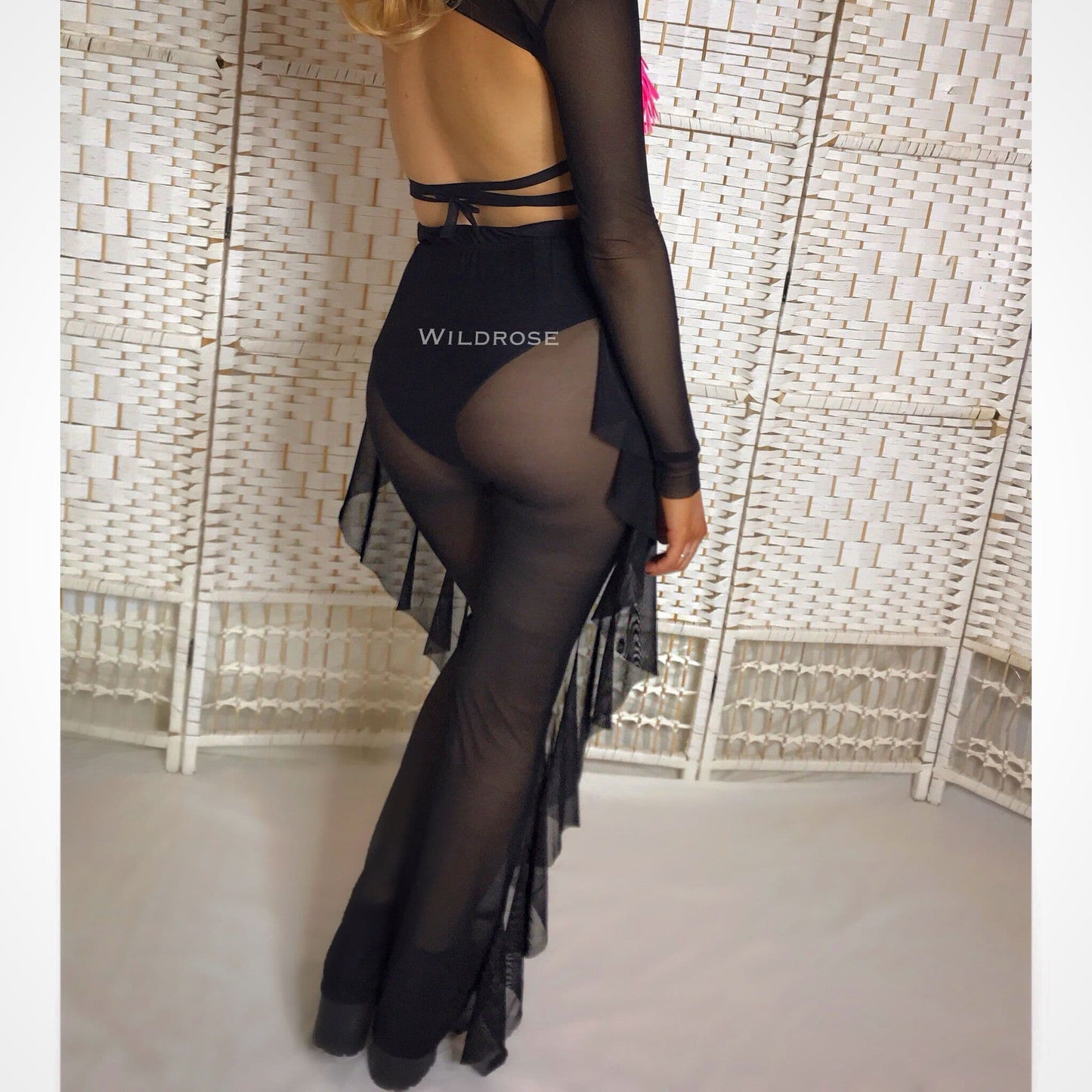 Black Mesh Frill Trousers