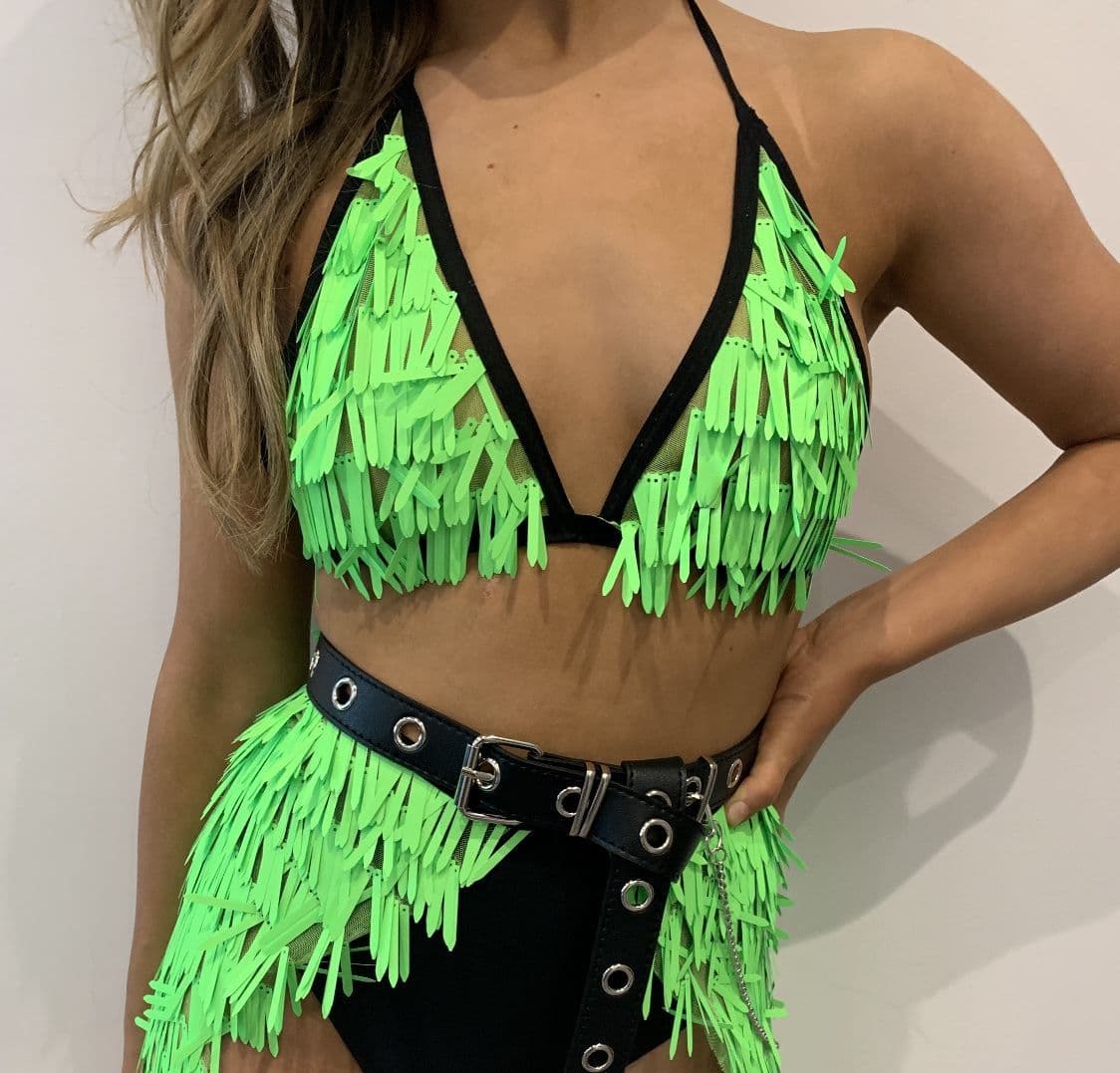 Neon Green Spike Sequin Bra