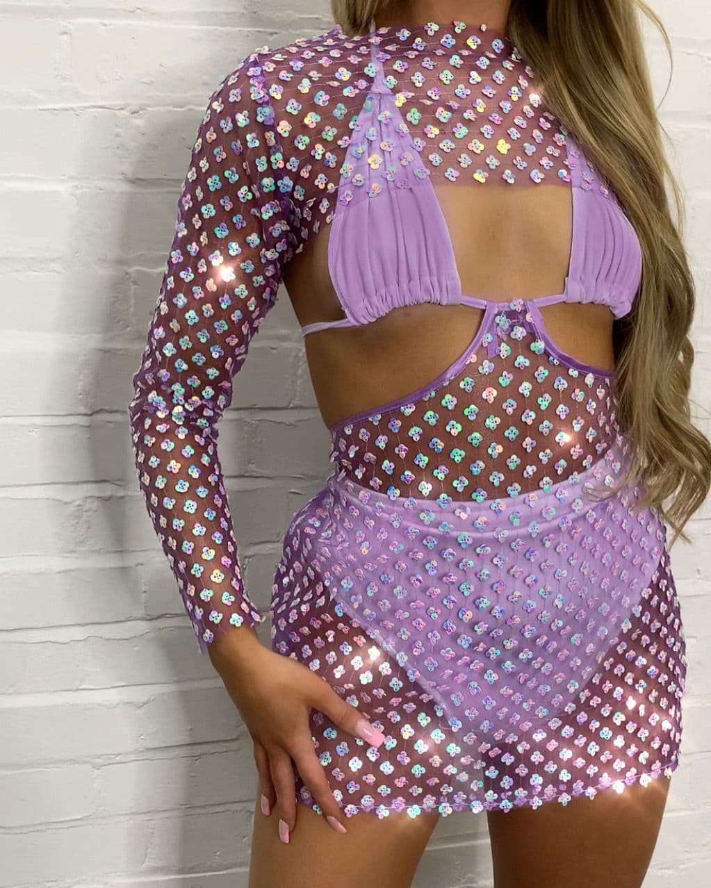 Lilac Flower Sequin Suspender Dress