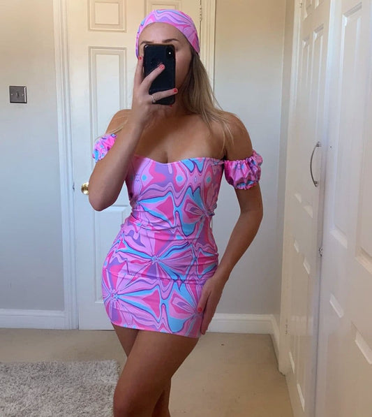 Pink Abstract Bardot Dress