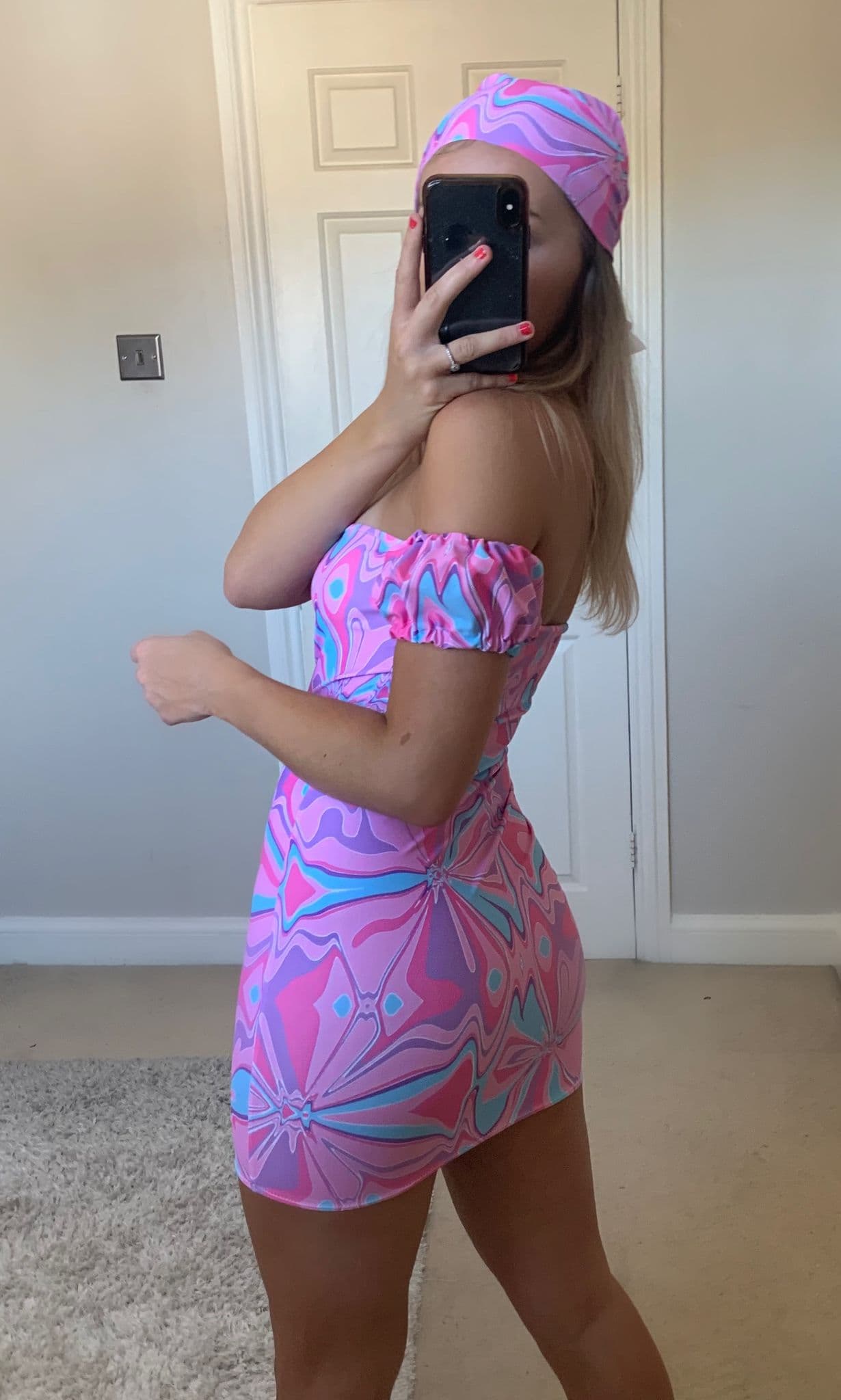 Pink Abstract Bardot Dress