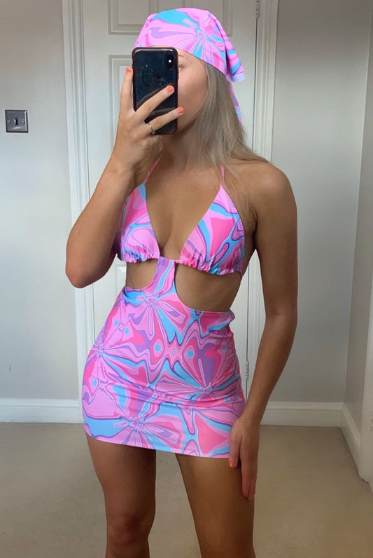 Pink Abstract Swirl Print Dress