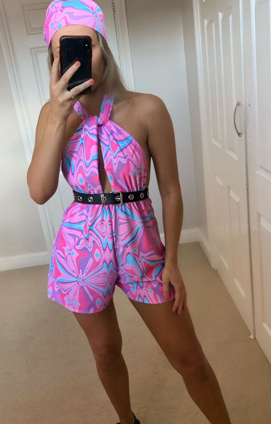 Pink Abstract Swirl Playsuit