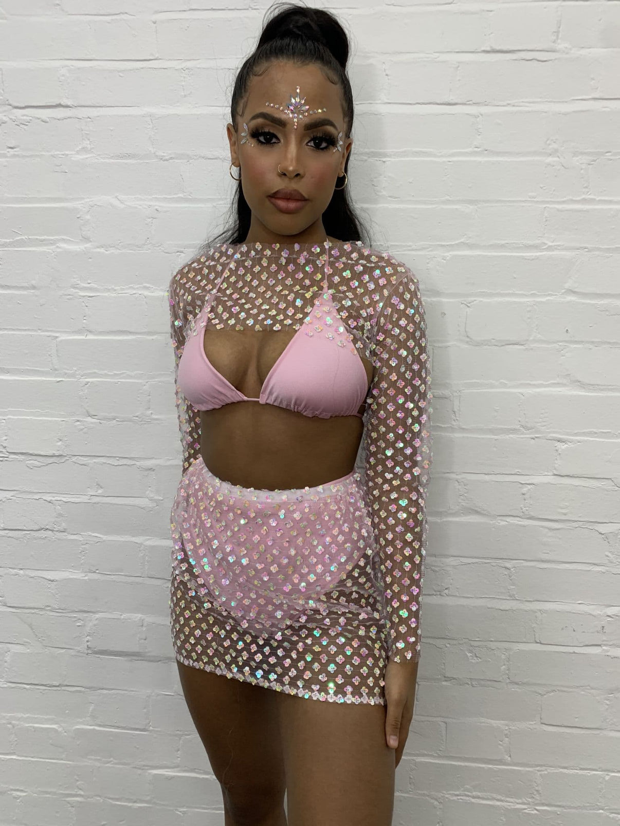 Floral Sequin Skirt in Pink main image 0