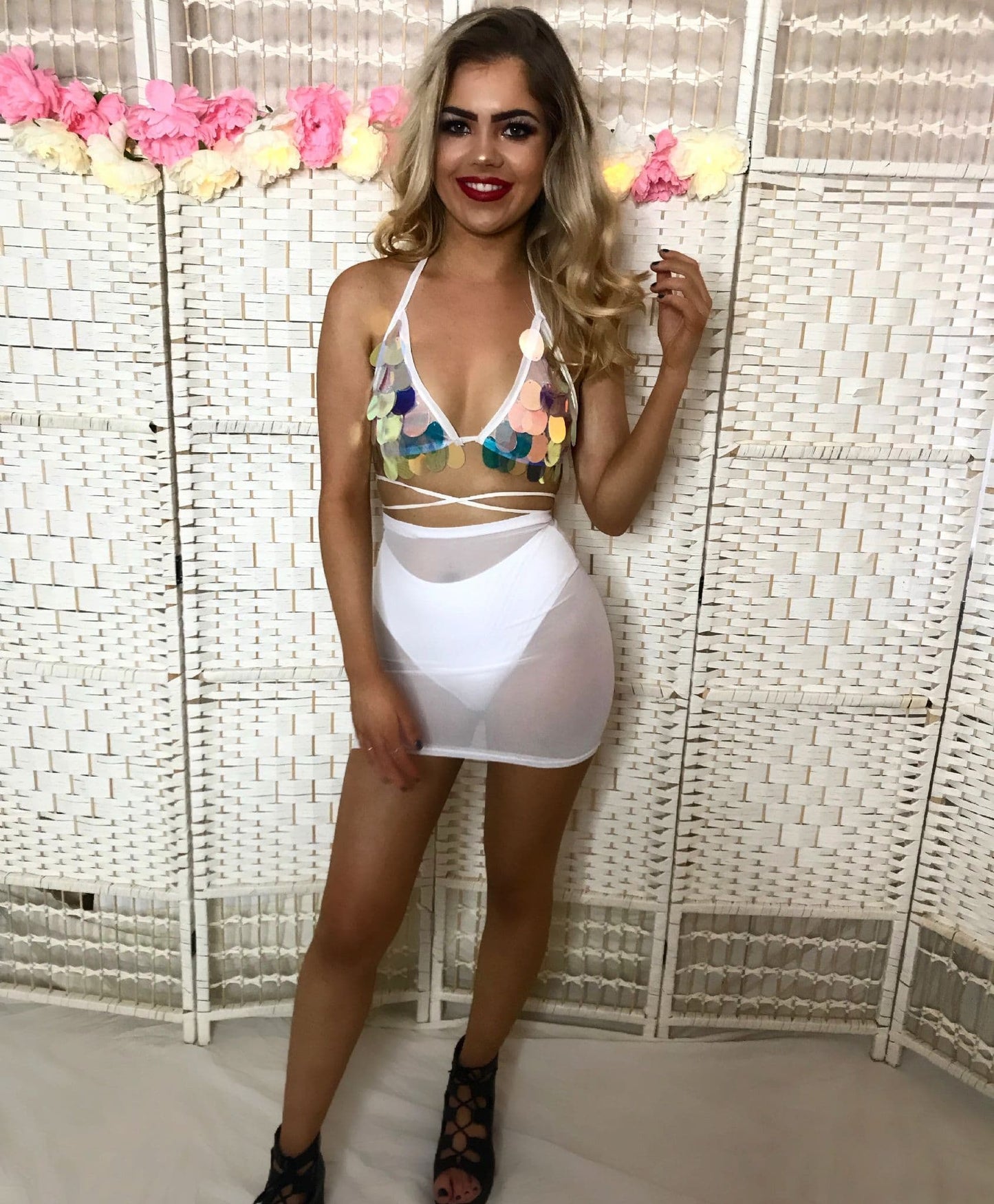 White Mesh Mini Skirt